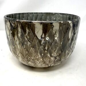 Terrain Anthropologie Barfi Diamond Mercury Glass Decorative Bowl Silver Smoke